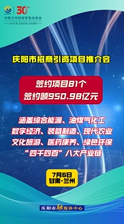 慶陽市招商引資項目推介會簽約項目81個、簽約額950.98億元！