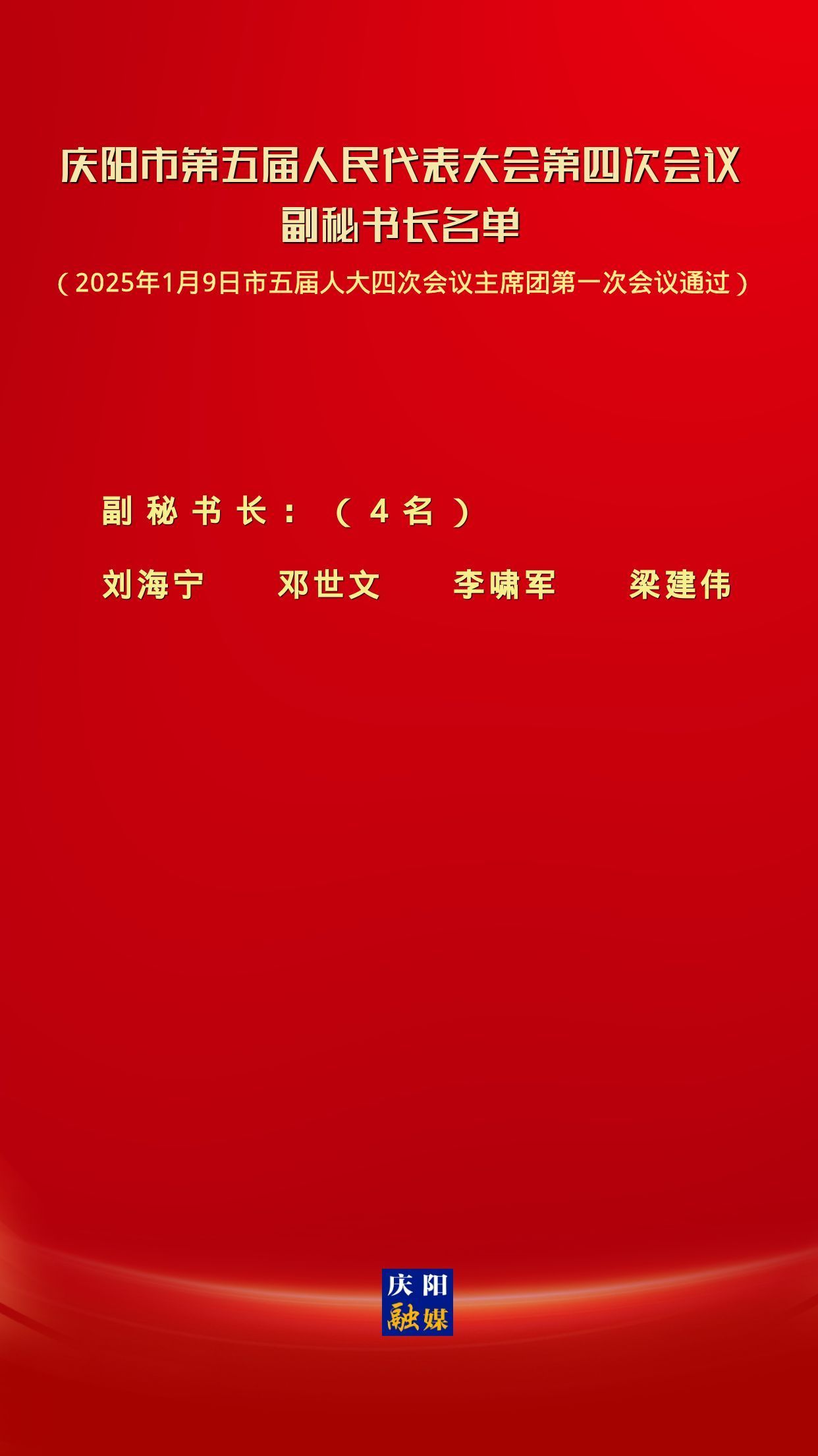 慶陽市第五屆人民代表大會第四次會議副秘書長名單